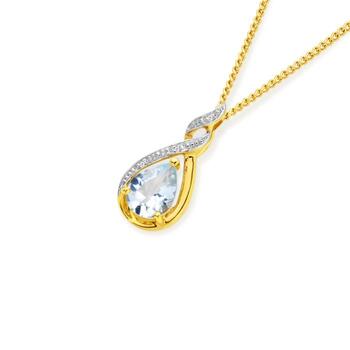 9ct Gold Aquamarine & Diamond Pendant