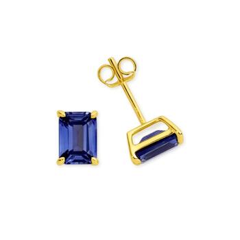 9ct Gold Created Ceylon Sapphire Stud Earrings