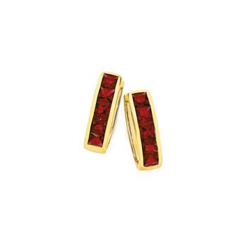 9ct Gold Created Ruby Huggie Earrings