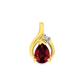 9ct Gold Created Ruby & Diamond Pear Cut Pendant