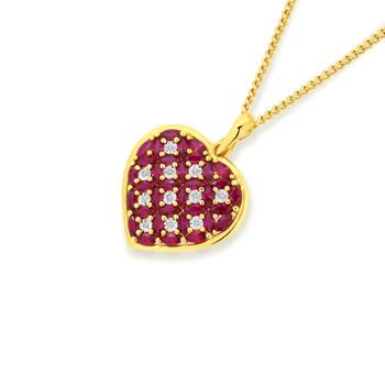 9ct Gold Created Ruby & Diamonds Enhancer Pendant