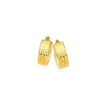 9ct Gold 6x15mm Diamond-cut Hoop Earrings