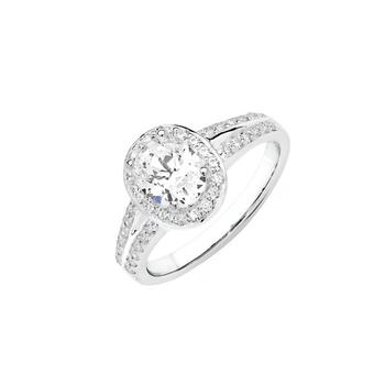 Sterling Silver Oval Cubic Zirconia Cluster Ring