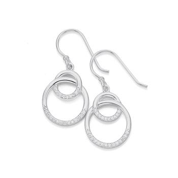 Sterling Silver Cubic Zirconia Interlocking Circles Earrings
