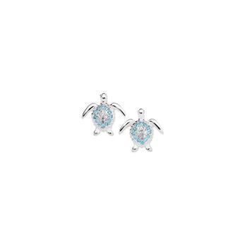 Sterling Silver Blue & White Cubic Zirconia Pave Turtle Stud Earrings