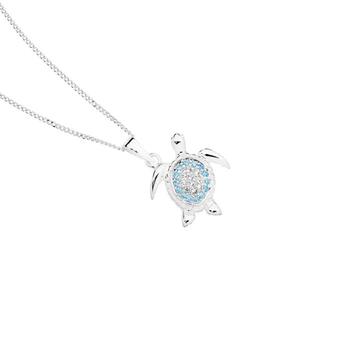 Sterling Silver Blue & White Cubic Zirconia Pave Turtle Pendant