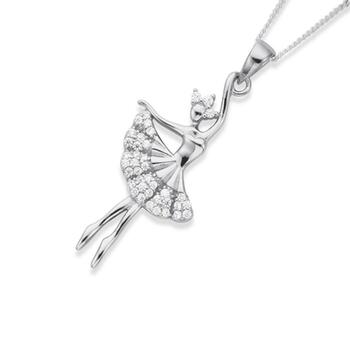 Sterling Silver Cubic Zirconia Pave Ballerina Pendant