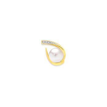 9ct Gold Cultured Freshwater Pearl & Diamond Pendant