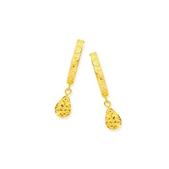 9ct Gold Diamond Cut Pear Drop Huggie Earrings