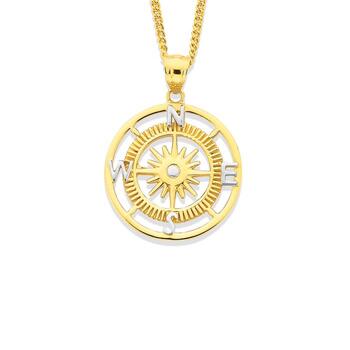 9ct Gold Two Tone Compass Gents Pendant
