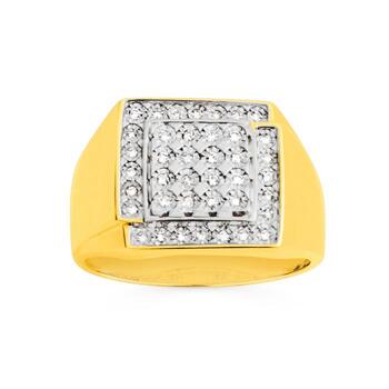 9ct Gold Diamond Square Frame Gents Ring