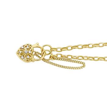 9ct Gold 19cm Solid Oval Belcher Diamond Flower Padlock Bracelet