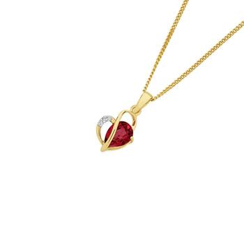 9ct Gold Created Ruby & Diamond Open Heart Pendant