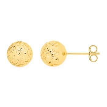 9ct Gold 8mm Diamond-Cut Ball Stud Earrings