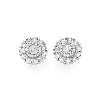 9ct Gold Two Tone Diamond Cluster Stud Earrings