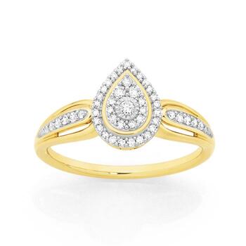 9ct Gold Diamond Pear Shape Cluster Ring