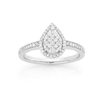 9ct White Gold Diamond Pear Shape Ring