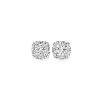 9ct White Gold Diamond Cushion Cluster Stud Earrings