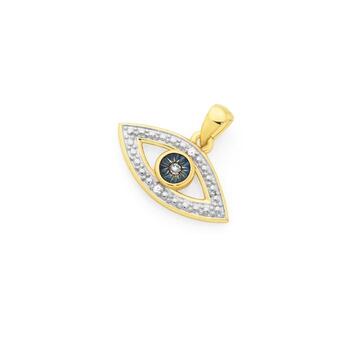 9ct Gold and Blue Rhodium Diamond Evil Eye Pendant