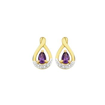 9ct Gold Amethyst & Diamond Pear Cut Stud Earrings