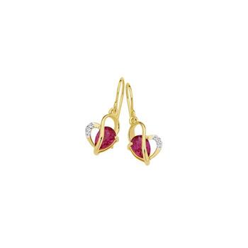 9ct Gold Created Ruby & Diamond Hook Earring