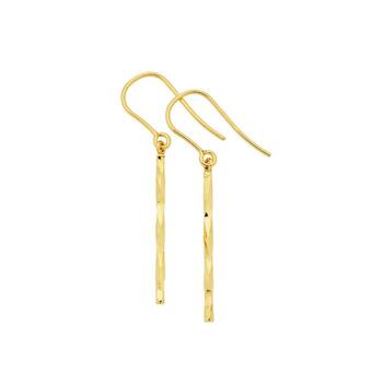 9ct Gold Diamond Cut Twist Bar Hook Drop Earrings
