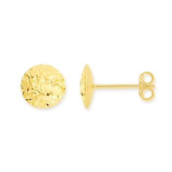 9ct Gold 8mm Diamond-Cut Button Stud Earrings