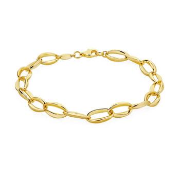 9ct Gold on Silver 19cm Concave Oval Link Bracelet