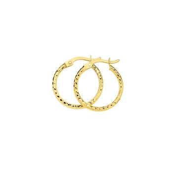 9ct Gold 15mm Diamond-Cut Hoop Earrings