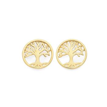 9ct Gold Tree of Life Circle Stud Earrings
