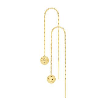 9ct Gold Diamond-Cut Ball Thread Drop Earrings