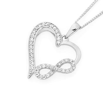 Sterling Silver Cubic Zirconia Infinity & Open Heart Pendant