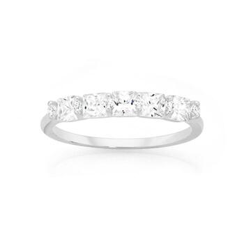 Sterling Silver Cubic Zirconia Round & Square Alternate Dress Ring