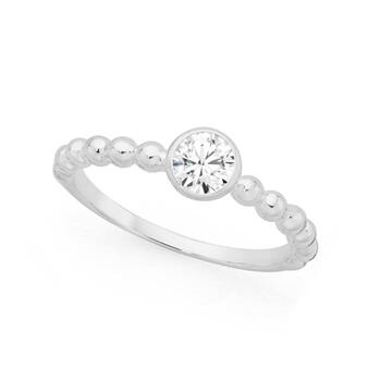 Sterling Silver Round Bezel Cubic Zirconia Friendship Ring Size O