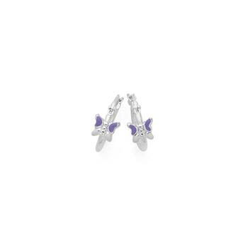 Sterling Silver Lavender Enamel Butterfly Hoop Earrings