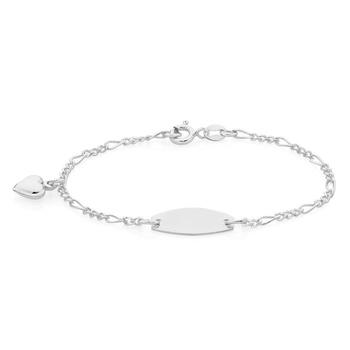 Sterling Silver 16cm Figaro 3+1 Heart Charm ID Bracelet