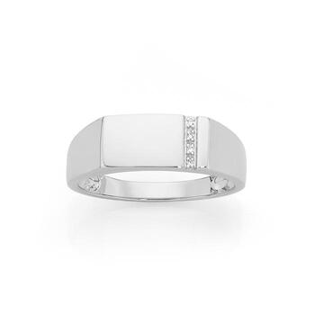 Sterling Silver Men's Cubic Zirconia Vertical Line on Side Ring
