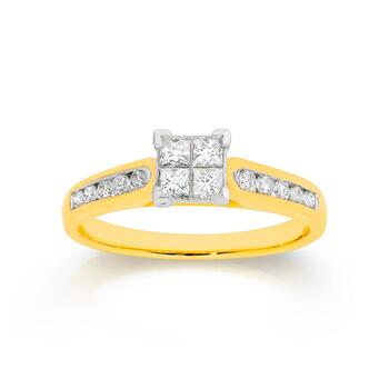 9ct Gold Diamond Invisible Princess Cut Ring