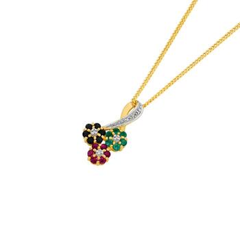 9ct Gold Sapphire, Ruby, Emerald & Diamond Diamond Slider Pendant