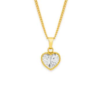 9ct Gold Two Tone Beaded Edge Diamond-Cut Heart Pendant