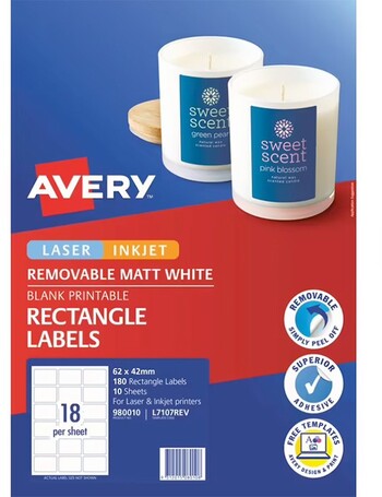 Avery 18UP Inkjet Laser Removable Labels White 10 Sheets