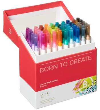 Born Dual-Tip Brush Markers 50 Pack Assorted