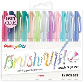 Pentel Brush Sign Pen Assorted Pastels 12 Pack