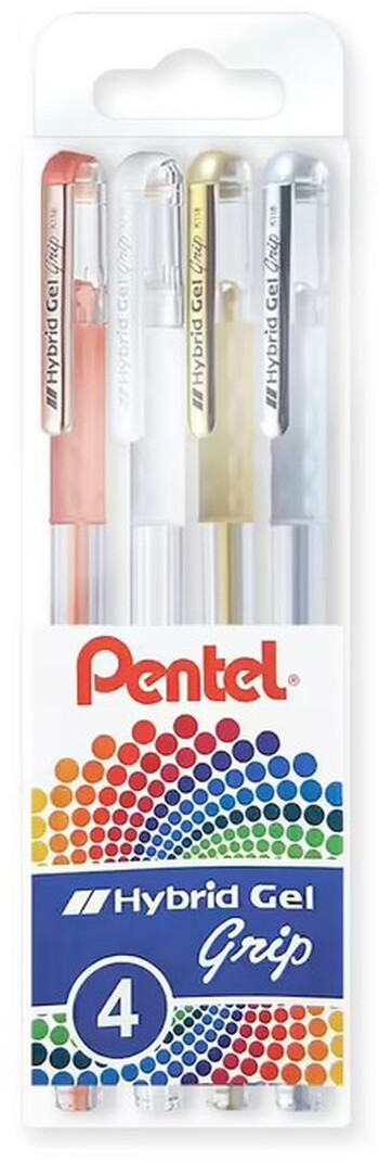 Pentel Hybrid Gel Grip K118 Gel Pen 0.8 mm Metallic 4 Pack