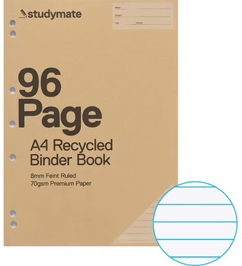 Studymate A4 70gsm 8mm Ruled Recycled Binder Book 96 Page