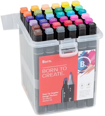 Born Dual-Tip Graphic Design Markers 36 Pack Assorted