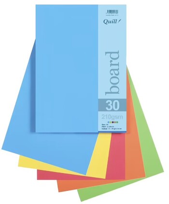 Quill A4 210gsm Board Bright Assorted 25 Pack
