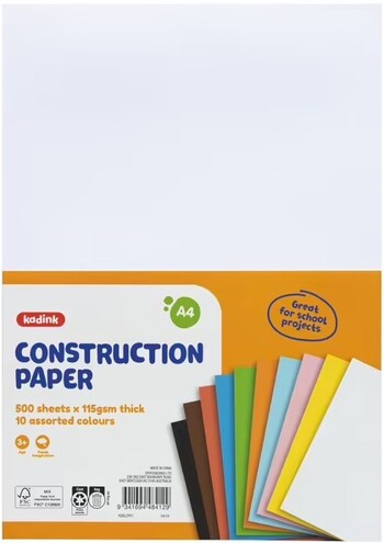 Kadink Construction Paper A4 Assorted 500 Pack