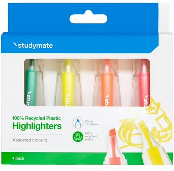 Studymate Greener Choice Highlighters 4 Pack Neon
