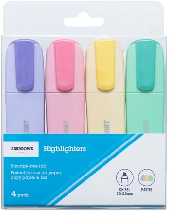 J.Burrows Chisel Highlighters Pastel 4 Pack